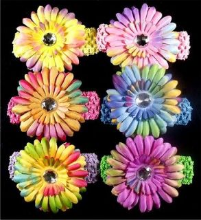   girl daisy rainbow Crystal centre hair flower clip bow headband ra06
