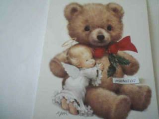 Ruth Morehead Christmas Greeting Card Angel Hugging Big Teddy Bear