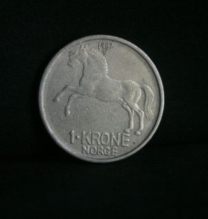   Krone Copper Nickel World Coin KM409 Horse Animal Olav V Norge