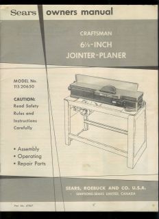    Craftsman 6 1/8 Inch Jointer Planer 113.20650 Owners Manual