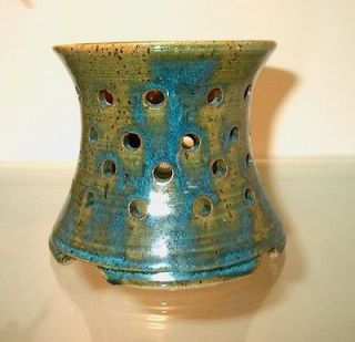 blue green leadfree art pottery potpourri candle holder  9 