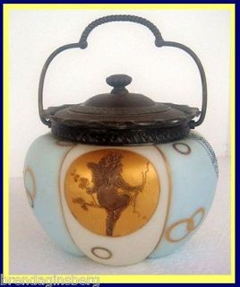 Antique Crown Milano Royal Flemish Cracker Barrel Biscuit Jar Gold 