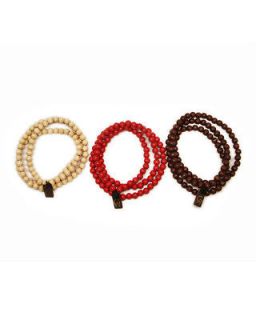 GoodWood NYC Wooden Beaded Necklace 3 Pack   Natural / Red / Dark Wood