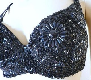   new sexy black sequin beaded costume belly dance bra plus size 38d 2xl
