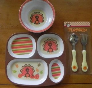 Kids 5 Pc THANKSGIVING TURKEY Dishes Dish Set (Divided Plate 2 Bowls 