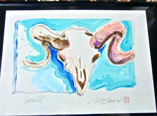 original mixed media watercolor of cow animal skull time left