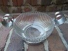 Art Deco Ribbed Glass Serving Bowl With Removable Chrome Holder