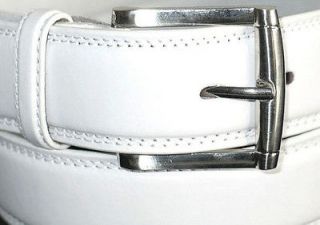 Mens WHITE Leather Belt 2XLARGE 1 1/2 Wide 46 Waist Silver Buckle