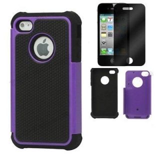   Duty Defender Cover Case iPhone 4 4S Purple Black + Privacy Screen