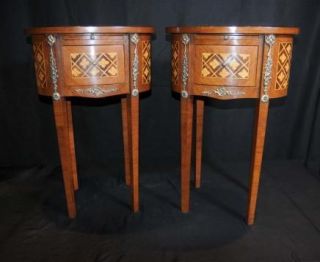 Pair French Empire Side Tables Nightstands Bedside Chests Parquetry