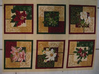 21x29 Inch Christmas Pointsettia Blocks Panel Cotton Fabric Framing 