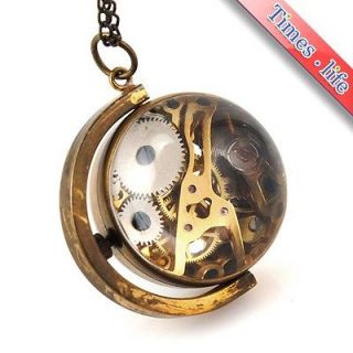   Big Glass Ball Mechanical Unisex Pocket Watch Copper Chain Rotary Axis