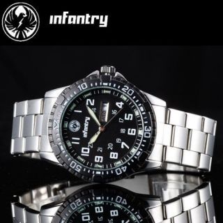 New INFANTRY Mens Luminous DATE&DAY Quartz Army Watch Stainless Steel 