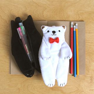 kawaii plush type animal with bow tie pencil case more
