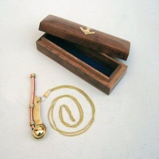nautical copper and brass bosun whistle with wooden box time