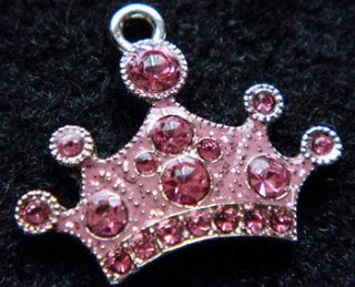 FREE SHIP Engraved Pet ID Tag Charm Small PINK Crystals Crown Dog Cat 