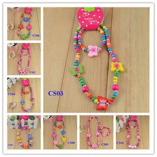   sets children Jewelry Mixed Design Wood Beads Necklace&Brace​let Set