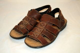   Leather Sandals Mens Size 12 M Omro Brown Memory Fit Velcro Strap