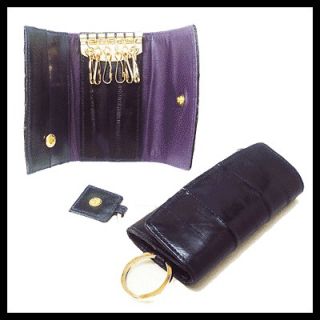 eel skin leather key case holder chain purse in purple