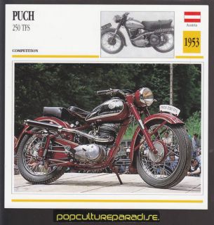 1953 puch 250 tfs austria motorcycle atlas picture card from