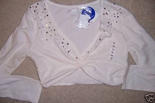 NEW LIMITED TOO CREAMY IVORY SILVER SEQUIN & BEAD SHORT THIN SHRUG 