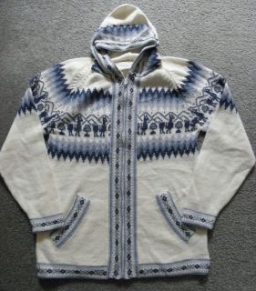 New Peru Soft Large Alpaca Sweater Jacket with Hood, Full Zipper White 