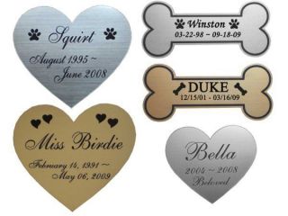 pet loss memorial engraved heart or bone plate dog cat