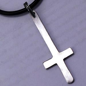 plain silver inverted cross pewter pendant w pvc choker from