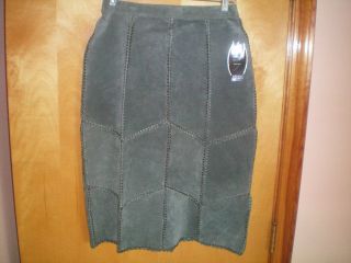   womens olive green suede leather patchwork ROBERT LEWIS skirt size S