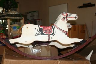 antique hand painted wooden rocking horse for child time left