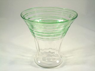 Early Steuben Crystal Glass Pomona Green Threaded Optic Vase
