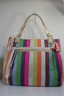 NWT Coach Poppy Legacy Stripe Sequin Glam Tote Handbag 19021 Multi