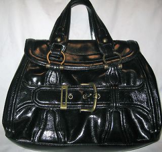 MAXXIMUM Beautiful Black Patent Leather Bag w big Bronzed Metal Buckle 