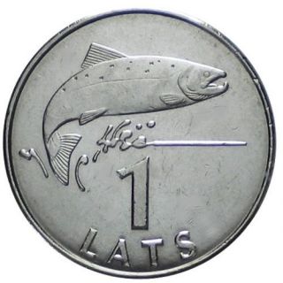 unc latvia lettland latvian 2008 1lats coin salmon from latvia