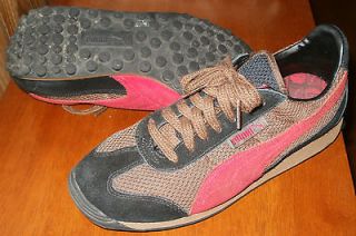 Puma Unisex Mesh Suede Athletic Sneaker Shoes Brown w/Red Black Trim 