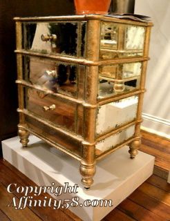 Currey & Co Harlow Mirrored 3 Drawr Chest Nightstand Bedside Accent 