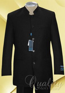 Black Nehru Collar 5 Button Suit 38S 32 Slacks Ferrecci Uomo Super 150 