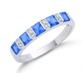 9ct White Gold Princess Cut Real Tanzanite & Diamond Eternity Ring 0 