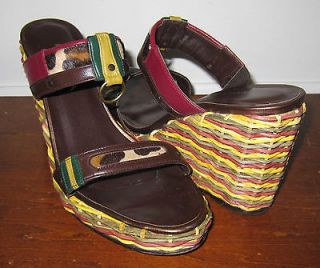 RAMON TENZA Ring Brown Genuine Leather Wedge Sandals sz 7 Spain L@@K 