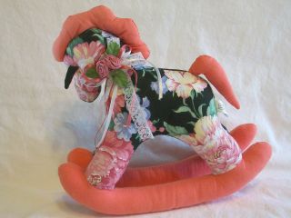 Plush Rocking Horse Pink Black Floral Rise Lace Bow 9.5 Loom Co 1993 