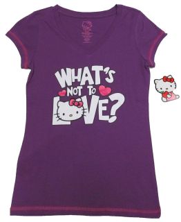   KITTY Juniors Whats Not to Love? Purple V neck Tee Shirt Sleepwear