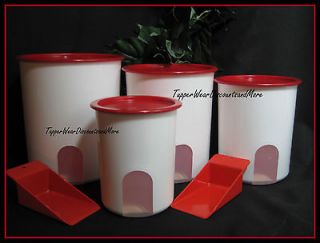   NEW One Touch Reminder Countertop Canisters Set RED Seals & 2 Scoops