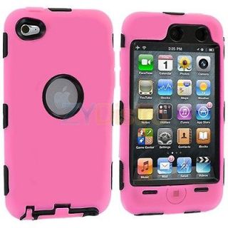 DELUXE PINK 3 PIECE HARD/SKIN CASE COVER FOR IPOD TOUCH 4 4G 4TH GEN 