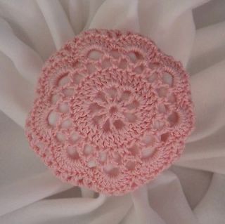 Small Hair Net Bun Cover Pink Hand Crocheted Flower Style Amish 