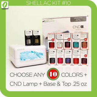 PICK 10 SHELLAC COLORS+CND UV LAMP+BASE TOP COAT.25 Choose Set Nail 