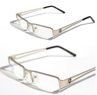   Rectangular Half Rimless Metal Sun Glasses Black RX Clear Lens