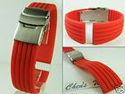 HQ 22mm RED RUBBER WATCH BAND 22 MM STRAP w/ 20MM DEPLOYMENT BUCKLE