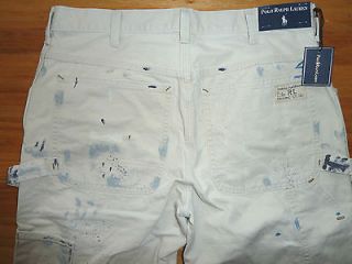 New Ralph Lauren Polo Beige Paint Splattered Painters Overall Pants 
