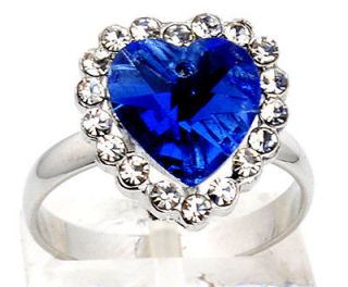   noble Royal Princess Blue heart shaped crystal Engagement Ring 7# r374