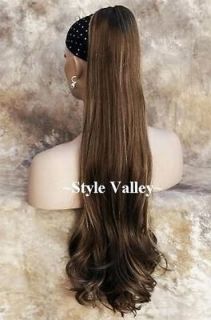 Brown Mix w/ith Blonde Ponytail Hairpiece Extension Long Wavy Clip in 